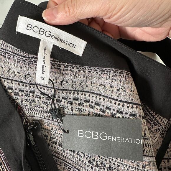 BCBG Generation Criss Cross Fit & Flare MultiColor Jacquard Halter Mini Dress 12 - Picture 9 of 15